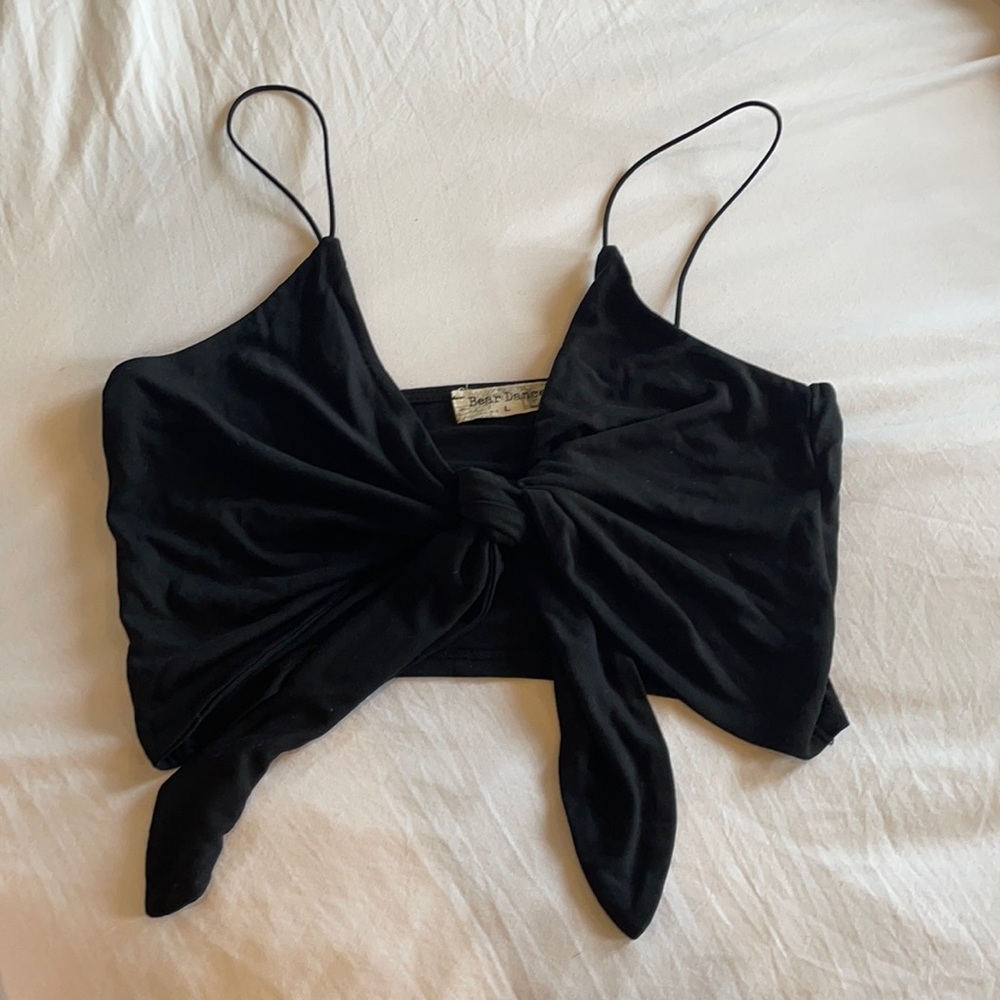 Never worn cute black cross-tie crop top